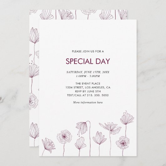 Kloppapieren Bloem Feest Uitnodiging voor Alle Gel (Voorkant / Achterkant)