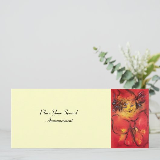 KLOPT MET RODE RIBBON, Geel crème Aankondiging (Staand voorkant)