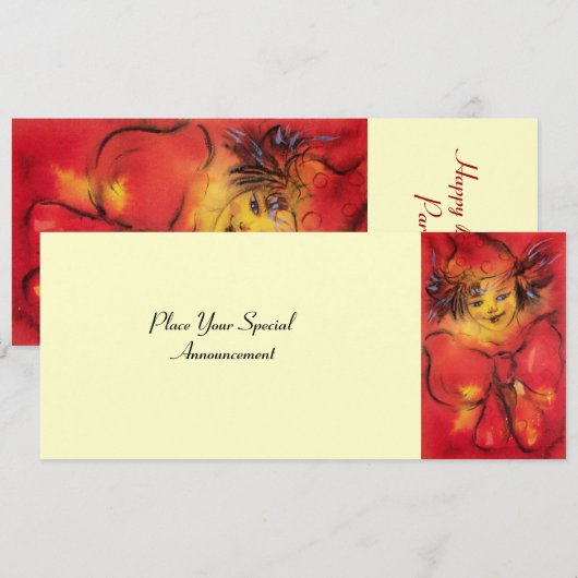 KLOPT MET RODE RIBBON, Geel crème Aankondiging (Voorkant / Achterkant)