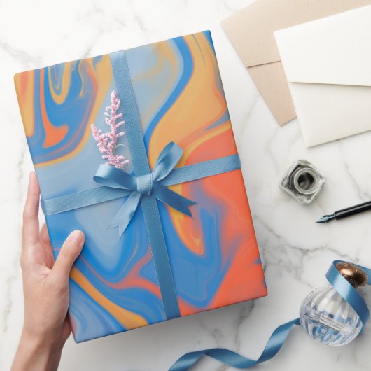 KLORFUL BLAUW ORANJE ZWIRLS PATROON CADEAUPAPIER (Geschenken)