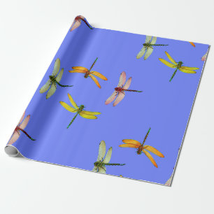 KLORFUL DRAGONFLIES OP BLAUW CADEAUPAPIER