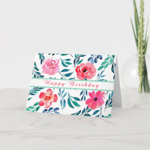 KLORFUL FLOWER WATERVERF ART HAPPY BIRTHDAY KAART