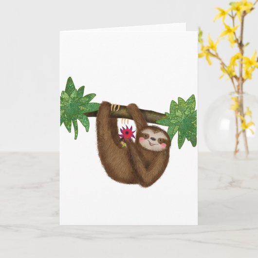 Klote sloth op een takblanco kaart (Gele Bloem)