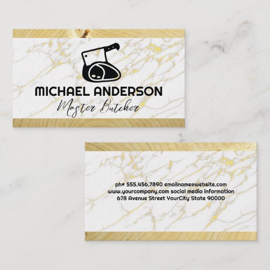 Klover en vlees | Marmer en hout Visitekaartje (Voorkant / Achterkant)
