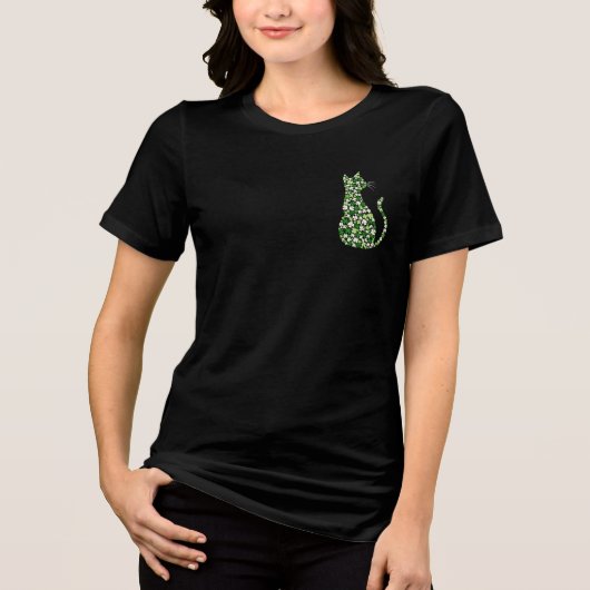 Kloverkat Silhouet - St. Patrick's Day Feest Tri-Blend Shirt (Voorkant)