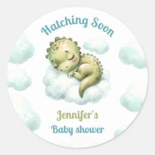 Kluivende Cute Dinosaur Blauwe Jongen Baby Shower Ronde Sticker