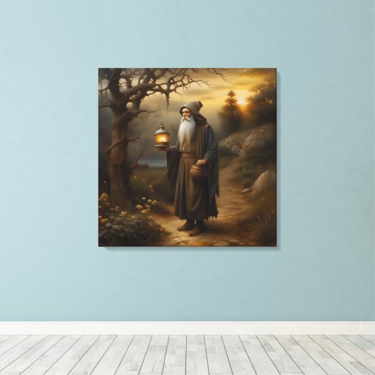 Kluizenaar met een lantaarn. Kluizenaar uit tarot Canvas Afdruk (Insitu (Houten vloer))