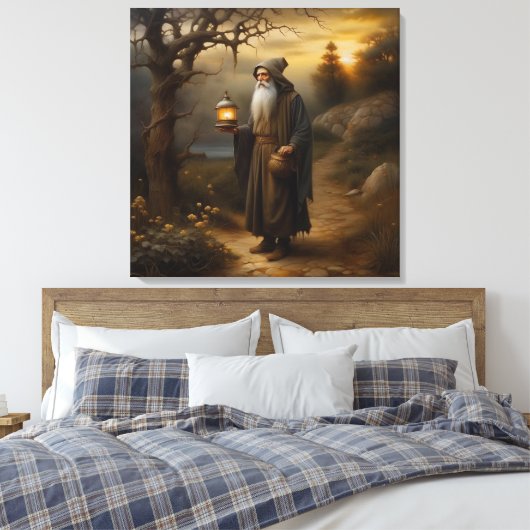 Kluizenaar met een lantaarn. Kluizenaar uit tarot Canvas Afdruk (Insitu (Slaapkamer))