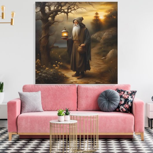 Kluizenaar met een lantaarn. Kluizenaar uit tarot Canvas Afdruk (Insitu (Woonkamer))