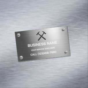 Klusjesman Aannemer Zilveren metalen Hamer Logo Magnetisch Visitekaartje