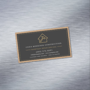 Klusjesman Hout QR Code Bouw Zwart Goud Magnetisch Visitekaartje