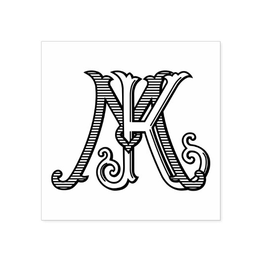 KM Initials MK Monogram Rubber Ink Stamp Wedding Rubberstempel (Afrduk)