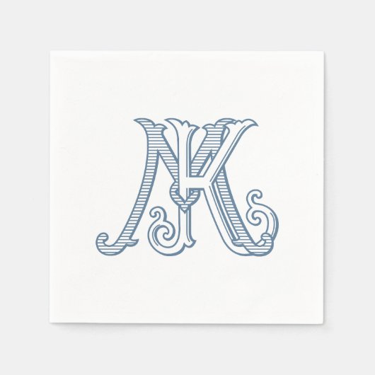 KM Monogram of MK Monogram servetten in blauw (Voorkant)
