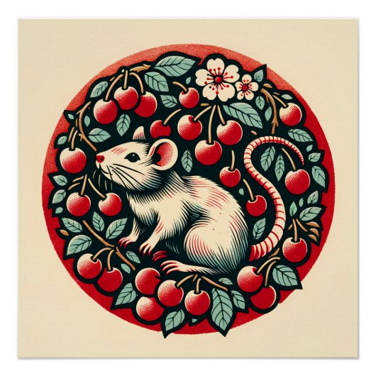 Knaagdier Fruit Cherry Rat Art Ratten Kersen Perfect Poster (Voorkant)
