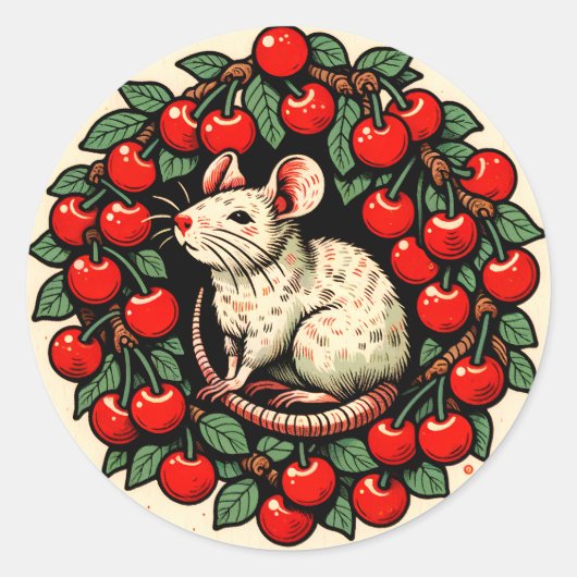 Knaagdier Fruit Cherry Rat Art Ratten Kersen Ronde Sticker (Voorkant)