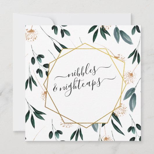 Knabbelen & Nightcaps 🌙🥂 Verlovingsfeest Kaart (Achterkant)