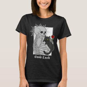 Knabbelende Kat Bloemen Skelet Zwarte Kat T-shirt