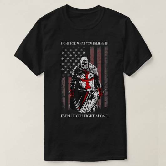 Knachten Templar -Amerikaanse vlag Crusader W T-shirt (Design voorkant)