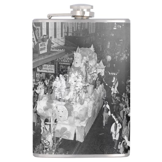 Knachten van Babylon New Orleans Mardigras 1955 Heupfles (Voorkant)