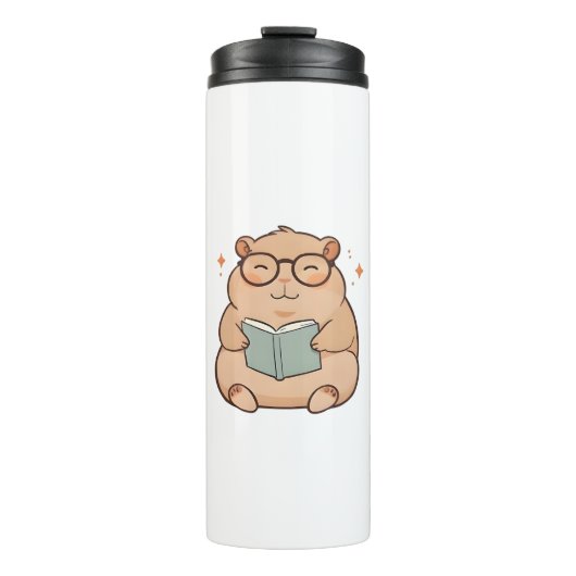 Knagende capybara met bril Kawaii-ontwerp Thermosbeker (Voorkant)