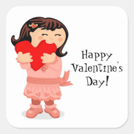 Knagende Hart Valentijnsdag Meisje Vierkante Stick Sticker