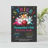 Knal Bowling Pin Verjaardag Personaliseer RSVP Kaart (Staand voorkant)