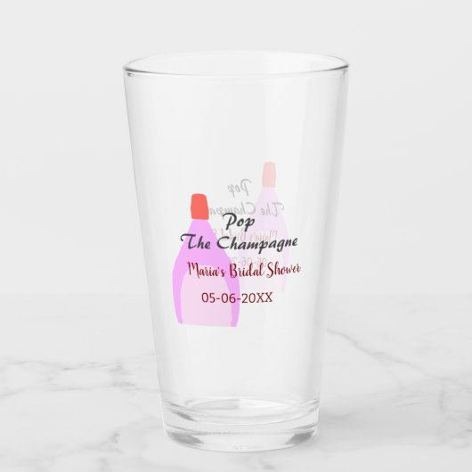 Knal de Champange roze bruidsdouche voeg naam datu Glas (Voorkant)