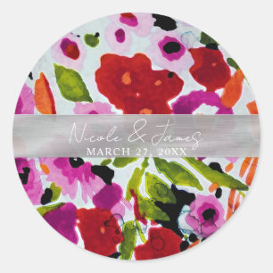 Knal van felle kleuren waterverf bloemen ronde sticker