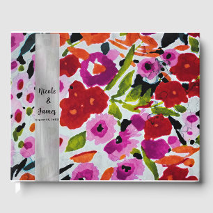 Knal van vette kleur Inkt waterverf bloemen bruilo Gastenboek