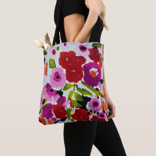 Knal van vette kleur Inktige waterverf bloemen bru Tote Bag