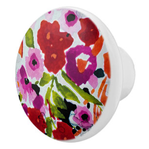 Knal van vette kleur Inktige waterverf bloemen  Keramische Knop