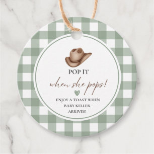 Knallen als ze komt Groen Gingham Cowboy Bedankjes Labels