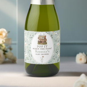 Knallen als zij knalt! Bloemige Baby Shower Sparkling Wijnetiket