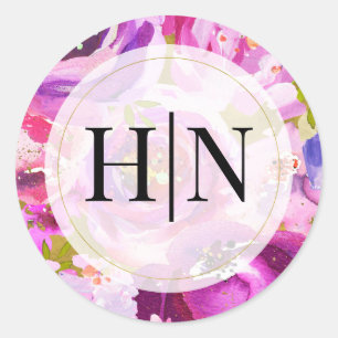 Knallen van roze en paarse levendige bloemen bruil ronde sticker