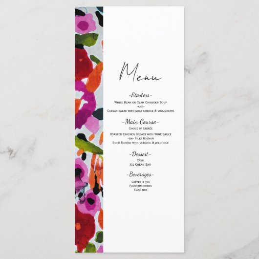 Knallende Kleur Inktige Waterverf Bloemen Menu (Voorkant)