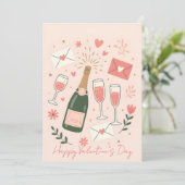 Knallende Kurk Champagne Toast Valentijnsdag Feestdagenkaart (Staand voorkant)