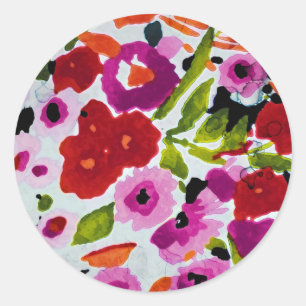 Knallerige Kleur Inktige Waterverf Bloemen Bruilof Ronde Sticker