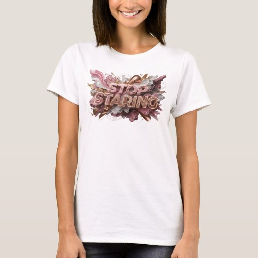Knallig Rode STOP STARING Print T-shirt (Voorkant)