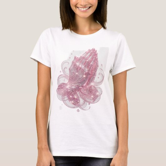 Knallig Roze BIDDENDE HANDEN T-shirt (Voorkant)