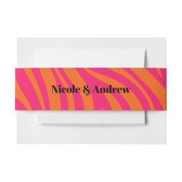 Knallig roze en oranje abstract met namen uitnodigingen wikkel