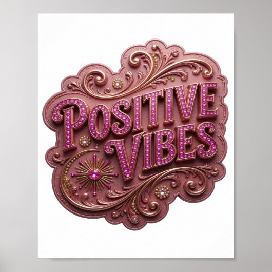 Knallig Roze POSITIEVE VIBES Poster (Voorkant)