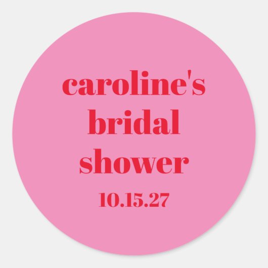 Knallig roze rode moderne leuke aangepaste bruidsd ronde sticker (Voorkant)