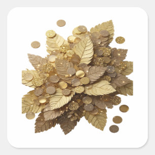 Knallige grijze GOLDEN LEAVES AND COINS Sticker Mo