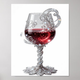 Knallige Zilveren RODE WIJN GLAS Poster