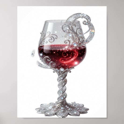 Knallige Zilveren RODE WIJN GLAS Poster (Voorkant)