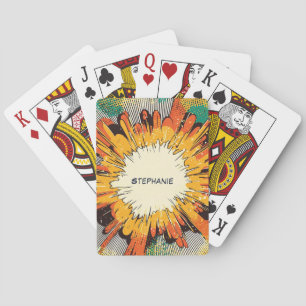 Knaloranje Pop Art explosie Zwarte Snelheidslijnen Pokerkaarten
