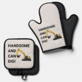 Knap en Kan Graven Graafmachine Bouw Grappig Ovenwant & Pannenlap Set (Voorkant / Achterkant)