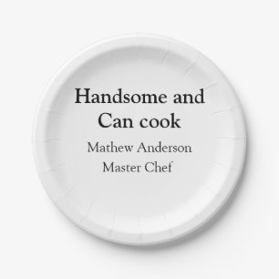 Knap en kan koken en naam toevoegen master chef da papieren bordje