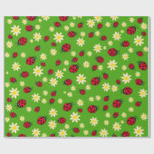 knap ladybug- en daisy-bloempatroon groen cadeaupapier (Vlak)