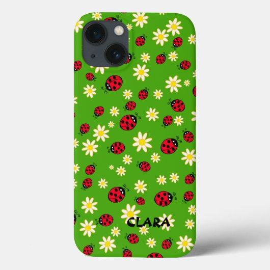 knap ladybug- en daisy-bloempatroon groen Case-Mate iPhone case (Achterkant)